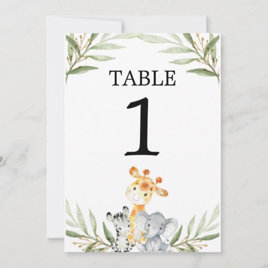 Cute babysafari-dieren 13x18 cm tafel nummers kaart (Achterkant)