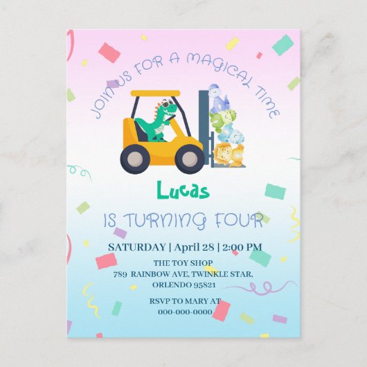 Cute babysaurus-trekker-vrachtwagen-verjaardag kin briefkaart (Voorkant)