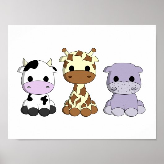 Cute babyschapen koegiraffe nijlpaard cartoon kind poster (Voorkant)