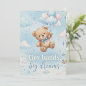 Cute babyshower uitnodiging met voorspellings spel (Staand voorkant)