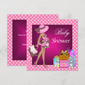 Cute babyshower uitnodiging Roze Stip Cadeaus Beer (Voorkant / Achterkant)
