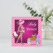 Cute babyshower uitnodiging Roze Stip Cadeaus Beer (Staand voorkant)