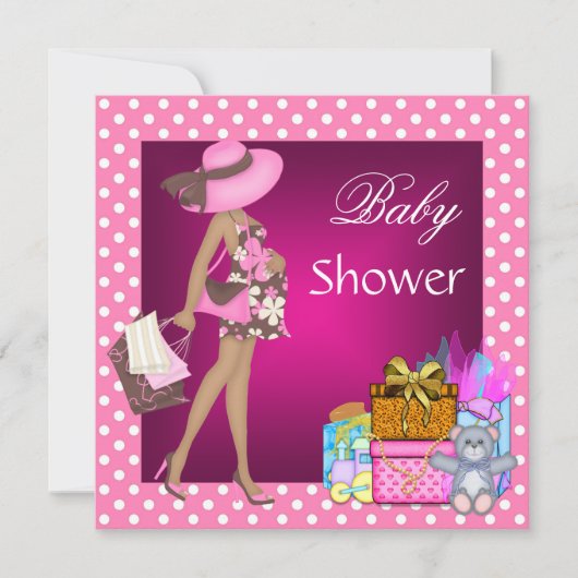 Cute babyshower uitnodiging Roze Stip Cadeaus Beer (Voorkant)