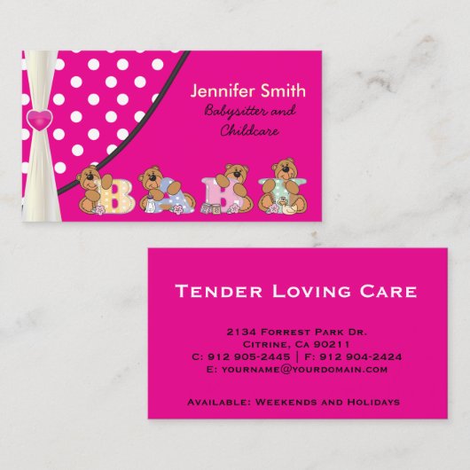 Cute Babysitter of Childcare Visitekaartje (Voorkant / Achterkant)