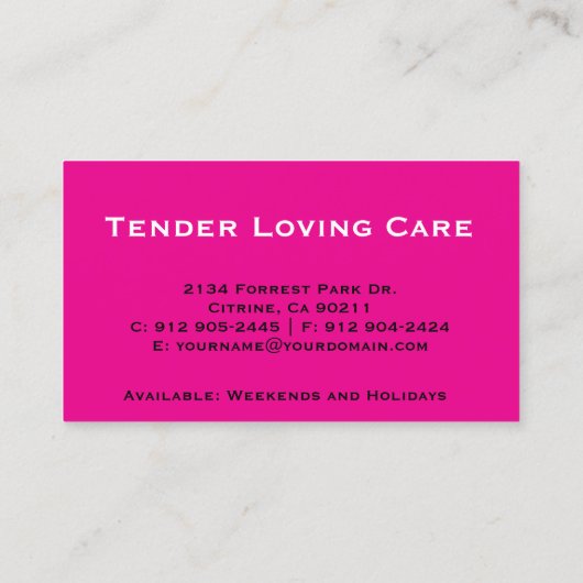 Cute Babysitter of Childcare Visitekaartje (Achterkant)