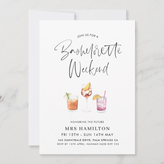Cute Bachelorette Weekend Reisroute Cocktail Kaart (Voorkant)