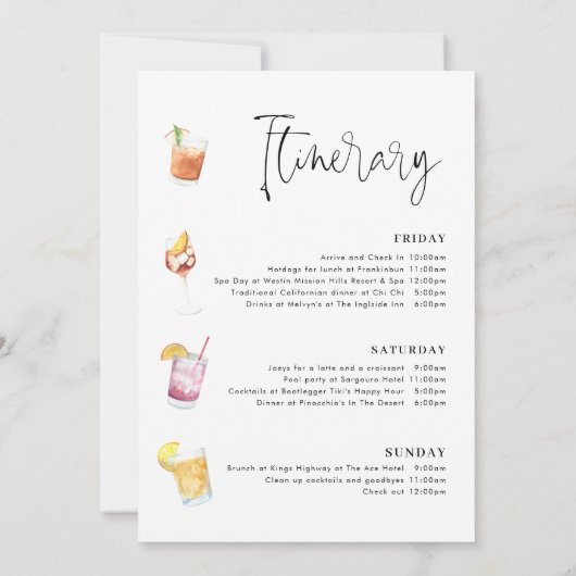 Cute Bachelorette Weekend Reisroute Cocktail Kaart (Achterkant)
