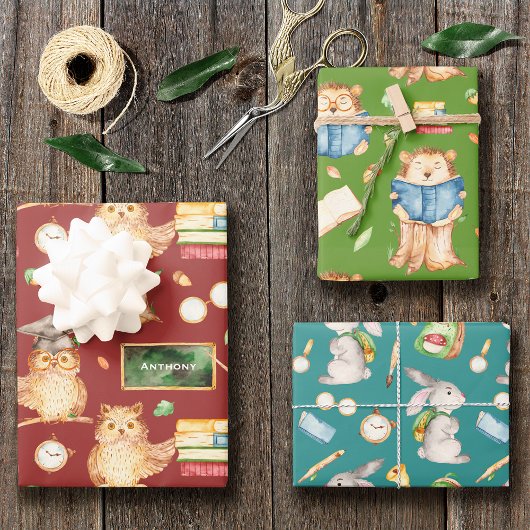 Cute Back to School Animal Classroom Pattern Inpakpapier Vel
