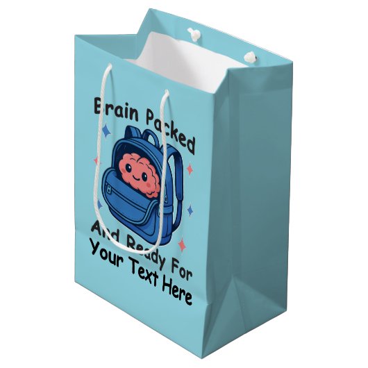 Cute Back-to-School Customizable “Brain Ready" Medium Cadeauzakje (Voorkant Gekanteld)