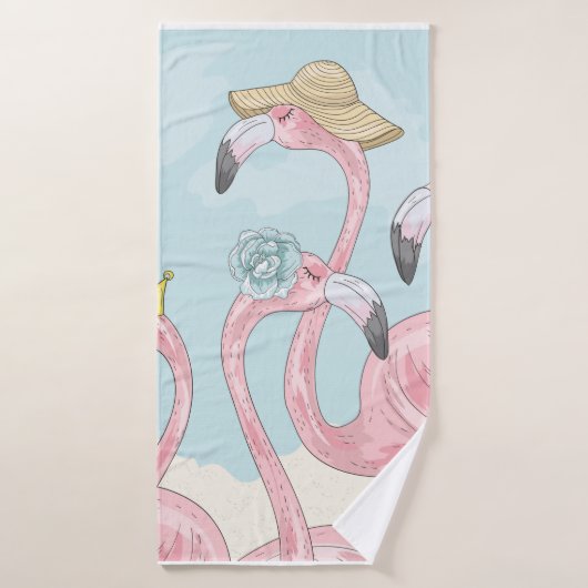 Cute background met flamingos. Zomerachtergrond Badhanddoek (Badhanddoek)