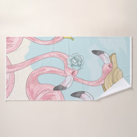 Cute background met flamingos. Zomerachtergrond Badhanddoek (Badhanddoek)