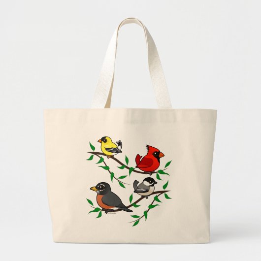 Cute Backyard Birds Grote Tote Bag (Voorkant)