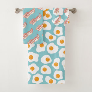 Cute Bacon & Eggs Pattern Monogrammen Bad Handdoek