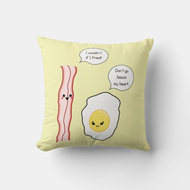 Cute Bacon en Egg Cartoon Kussen (Voorkant)