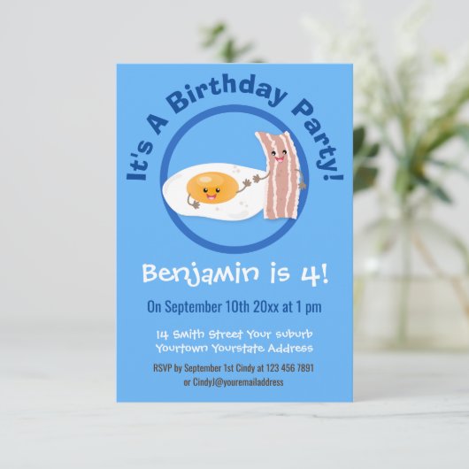 Cute bacon en eicel cartoon illustratie kaart (Staand voorkant)