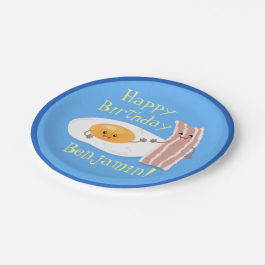 Cute bacon en eicel cartoon illustratie papieren bordje (Gekanteld)