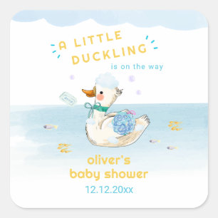 Cute Bad Tijd Kleine Eend Jongen Baby Shower  Vierkante Sticker