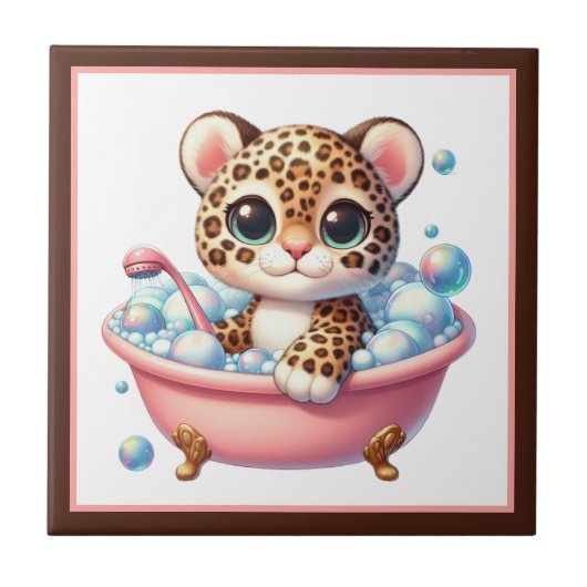 Cute badkamer leopard badkuip tegeltje (Voorkant)