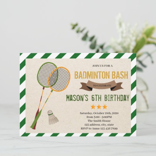 Cute badminton party Invitation Kaart (Staand voorkant)