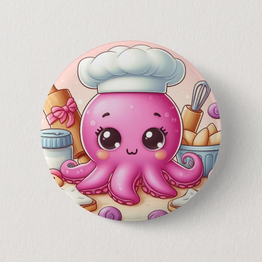 Cute bakende octopus knop ronde button 5,7 cm (Voorkant)