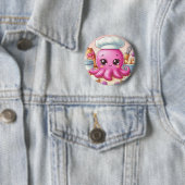Cute bakende octopus knop ronde button 5,7 cm (In situ)