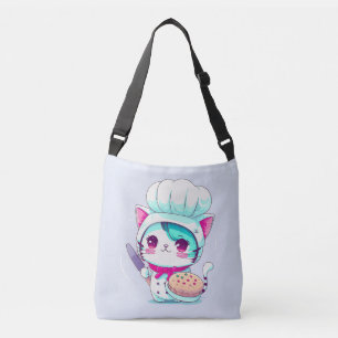 Cute Baker Pastry Chef Cat met Cake en Knife Crossbody Tas