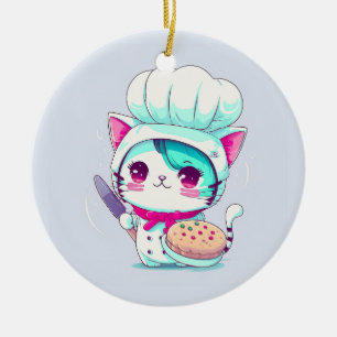Cute Baker Pastry Chef Cat met Cake en Knife   Keramisch Ornament