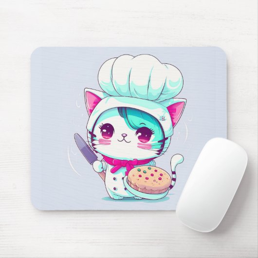 Cute Baker Pastry Chef Cat met Cake en Knife | Muismat (Met muis)