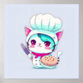 Cute Baker Pastry Chef Cat met Cake en Knife | Poster (Voorkant)