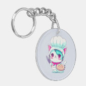 Cute Baker Pastry Chef Cat met Cake en Knife | Sleutelhanger (Voorkant Links)
