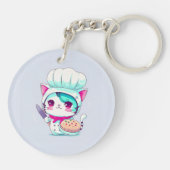 Cute Baker Pastry Chef Cat met Cake en Knife | Sleutelhanger (Achterkant)
