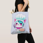 Cute Baker Pastry Chef Cat met Cake en Knife | Tote Bag (Dichtbij)