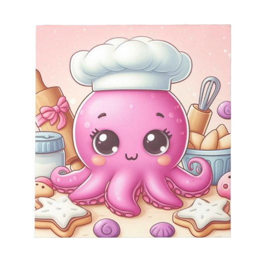 Cute baking octopus blank notepad notitieblok (Voorkant)