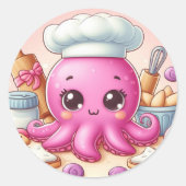 Cute baking octopus circle sticker (Voorkant)