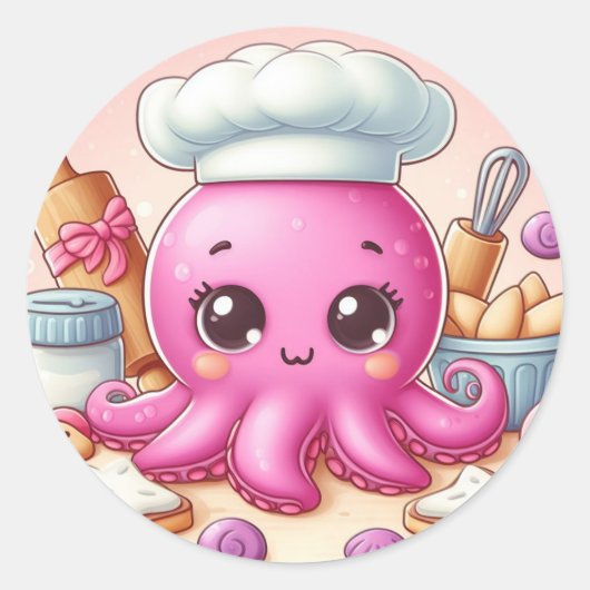 Cute baking octopus circle sticker (Voorkant)