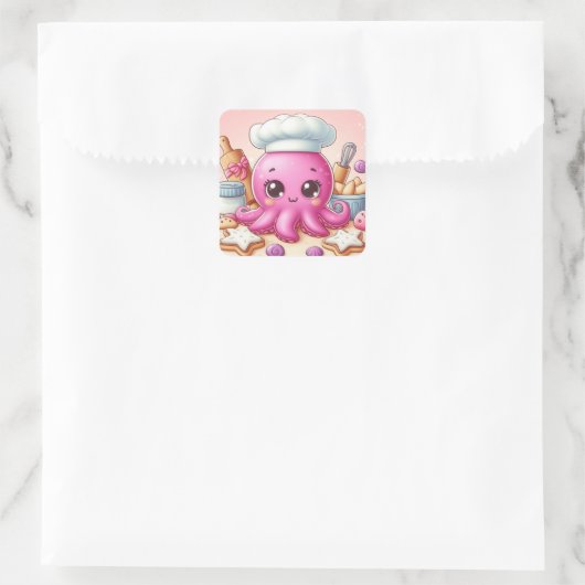Cute baking octopus square sticker (Tas)