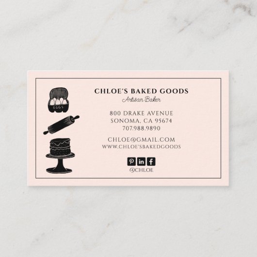 Cute Baking Utensils Bakery Visitekaartje (Achterkant)