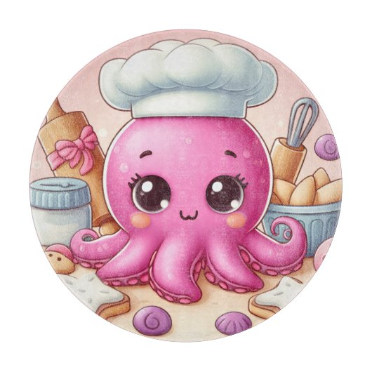 Cute bakkende octopus snijplank (Voorkant)
