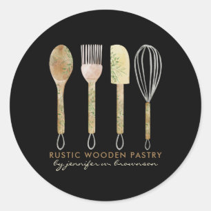 Cute bakkerij-gereedschap logo zwarte Chef Ronde Sticker