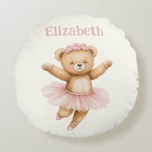 Cute ballerina bear rond kussen (Voorkant)