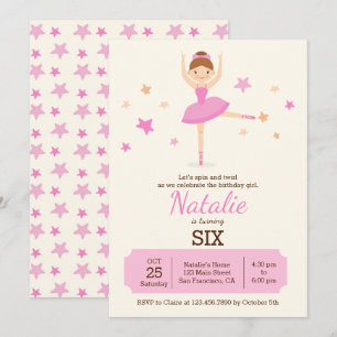 Cute Ballerina Birthday Party Invitation Kaart