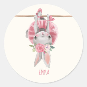 Cute Ballerina Bunny Gepersonaliseerd Ronde Sticker