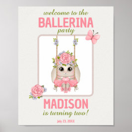 Cute ballerina bunny jarig pastel roze welkom poster