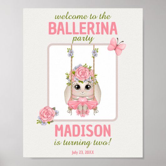 Cute ballerina bunny jarig pastel roze welkom poster (Voorkant)