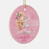 Cute Ballerina Bunny Persoonlijke naam Waterverf Keramisch Ornament (Rechts)