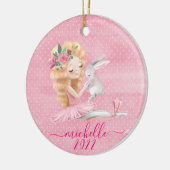 Cute Ballerina Bunny Persoonlijke naam Waterverf Keramisch Ornament (Links)