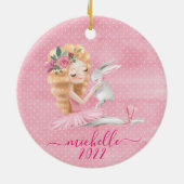 Cute Ballerina Bunny Persoonlijke naam Waterverf Keramisch Ornament (Achterkant)