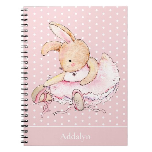 Cute Ballerina Bunny Rabbit Pink Tutu Polka Dots Notitieboek (Voorkant)