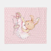 Cute Ballerina Bunny Rabbit Pink White Polka Dots Fleece Deken (Voorkant (Horizontaal))
