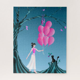 Cute Ballerina & Cat Night Sky Jigzaag Puzzle Legpuzzel
